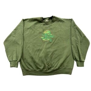 Fruit of the Loom Frog Sweatshirt Mens XL Green Embroidered Crewneck Gorpcore